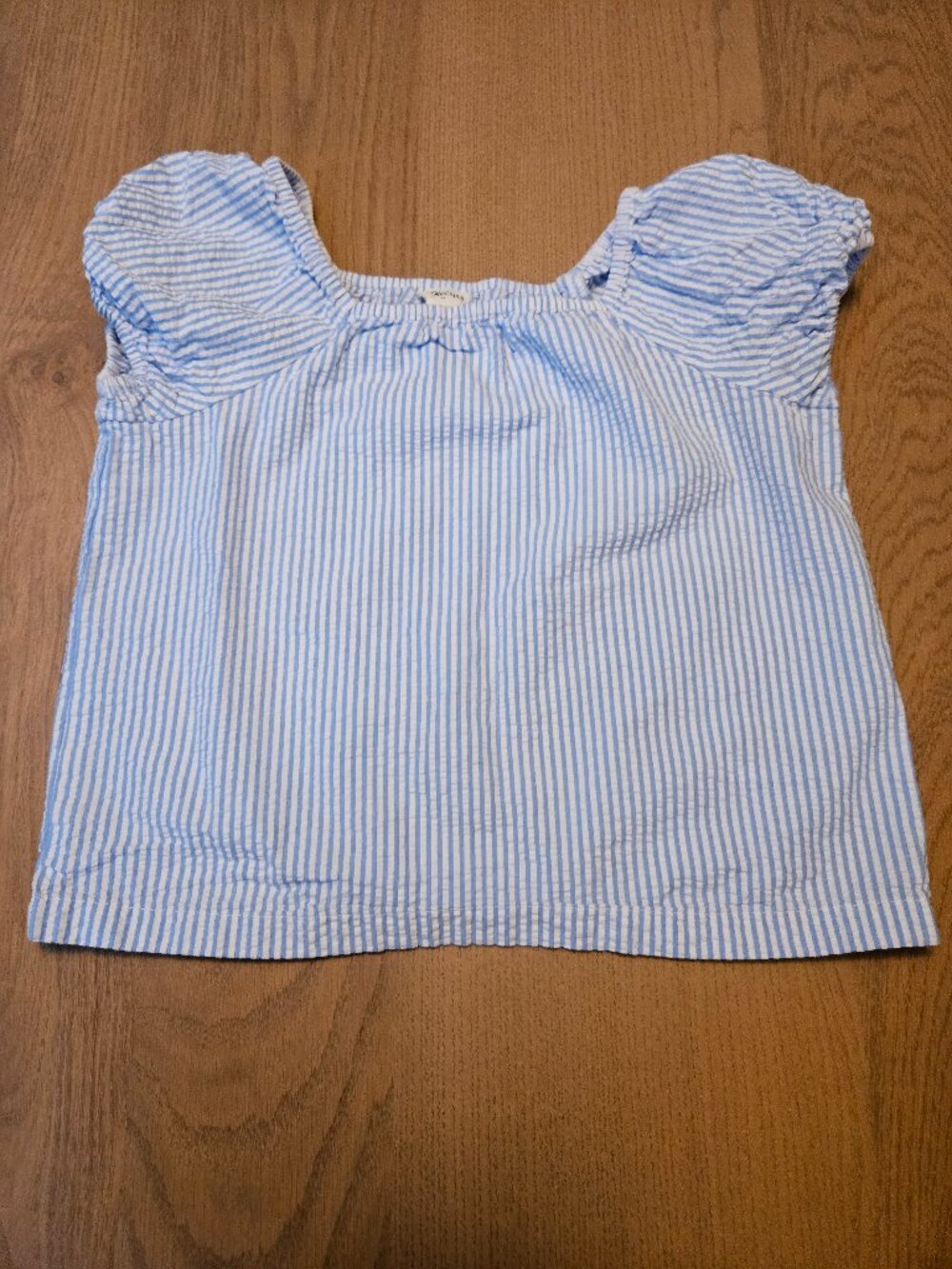 Crewcuts J.Crew Girls Blue Striped Seersucker Ruffle Top Size 8